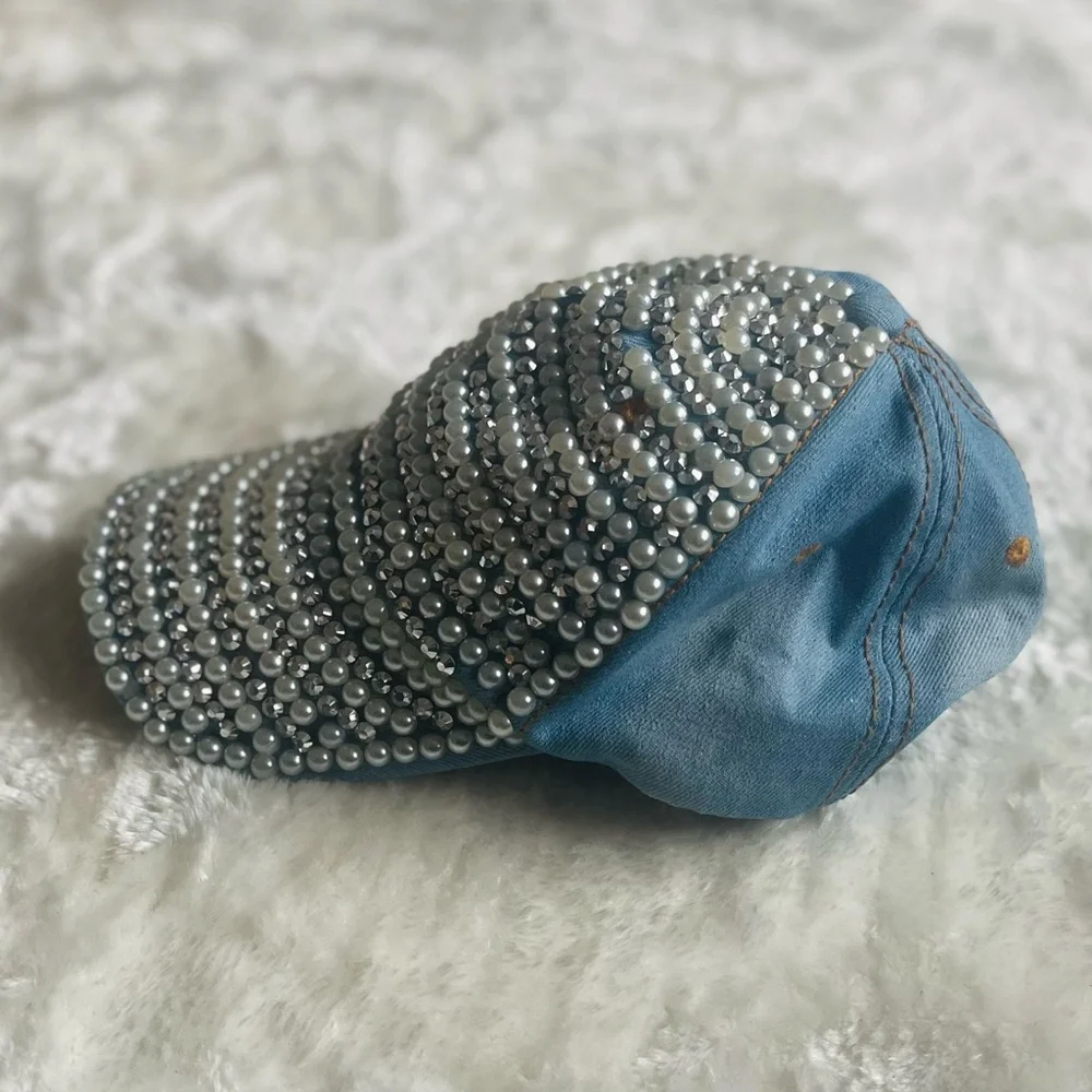 Y2K Blue Rhinestone Baseball Hat - Picture 3 of 10